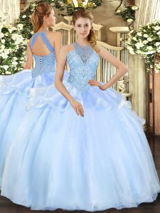 Fantastic Beading Sweet 16 Quinceanera Dress Light Blue Lace Up Sleeveless Floor Length