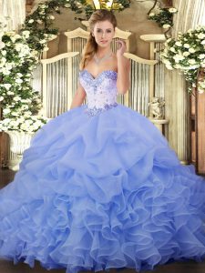  Lavender Sweetheart Neckline Beading and Ruffles and Pick Ups Quinceanera Gowns Sleeveless Lace Up