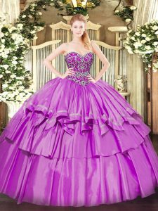  Lilac Sleeveless Beading and Ruffled Layers Floor Length Sweet 16 Quinceanera Dress