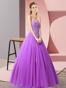 Cute Purple Sleeveless Beading Floor Length Prom Gown