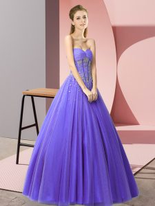  Tulle Sweetheart Sleeveless Lace Up Beading Prom Dresses in Lavender