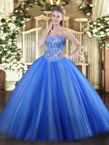  Blue Sweetheart Neckline Appliques Sweet 16 Dresses Sleeveless Lace Up