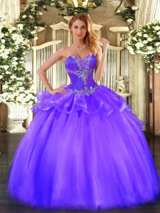 Fancy Sweetheart Sleeveless Tulle Quince Ball Gowns Beading Lace Up