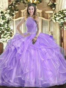  Lavender Sleeveless Beading and Ruffles Floor Length Quinceanera Dress