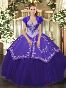  Floor Length Purple Quince Ball Gowns Sweetheart Sleeveless Lace Up