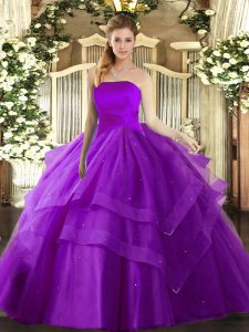  Floor Length Ball Gowns Sleeveless Eggplant Purple Quinceanera Dresses Lace Up