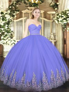  Sweetheart Sleeveless 15 Quinceanera Dress Floor Length Beading and Lace and Appliques Lavender Tulle