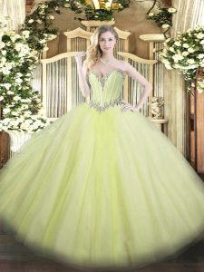 Comfortable Floor Length Lace Up Quinceanera Dresses Yellow Green for Military Ball and Sweet 16 and Quinceanera with Beading