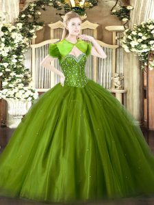 Glamorous Floor Length Olive Green Vestidos de Quinceanera Sweetheart Sleeveless Lace Up