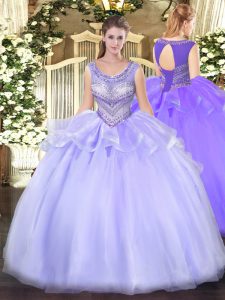 Custom Fit Scoop Sleeveless Organza Quinceanera Gowns Beading Lace Up