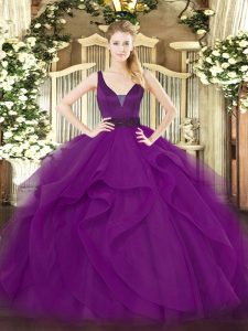 Lovely Straps Sleeveless Zipper Ball Gown Prom Dress Purple Tulle