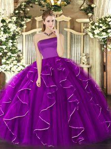 Designer Purple Strapless Neckline Ruffles Vestidos de Quinceanera Sleeveless Zipper