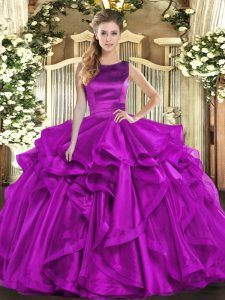 Wonderful Purple Quince Ball Gowns Military Ball and Sweet 16 and Quinceanera with Ruffles Scoop Sleeveless Lace Up