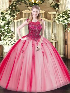 Cute Red Sleeveless Beading Floor Length Sweet 16 Dresses