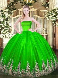  Floor Length Quinceanera Gowns Tulle Sleeveless Appliques