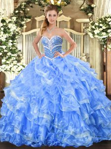 Shining Sleeveless Beading and Ruffled Layers Lace Up Ball Gown Prom Dress