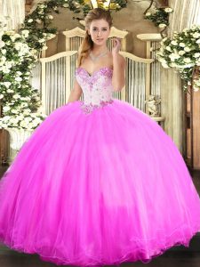 Top Selling Rose Pink Sleeveless Tulle Lace Up Quinceanera Dress for Military Ball and Sweet 16 and Quinceanera