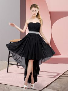  Black A-line Sweetheart Sleeveless Chiffon High Low Lace Up Beading Evening Dress