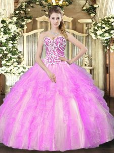  Lilac Sweetheart Neckline Beading and Ruffles Quinceanera Gown Sleeveless Lace Up