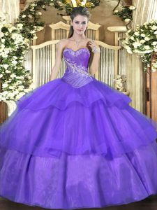  Ball Gowns Quinceanera Gown Lavender Sweetheart Tulle Sleeveless Floor Length Lace Up