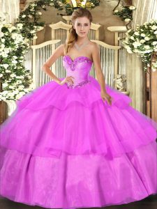 Graceful Floor Length Lilac Sweet 16 Dresses Sweetheart Sleeveless Lace Up
