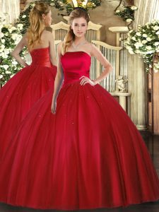Charming Red Lace Up Sweet 16 Dress Ruching Sleeveless Floor Length