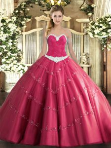 Chic Sleeveless Appliques Lace Up Quince Ball Gowns