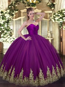 Custom Fit Purple Ball Gowns Appliques 15 Quinceanera Dress Zipper Tulle Sleeveless Floor Length