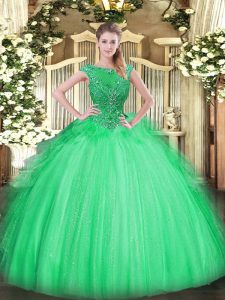 Top Selling Apple Green Ball Gowns Beading and Ruffles Quinceanera Gowns Zipper Tulle Sleeveless Floor Length