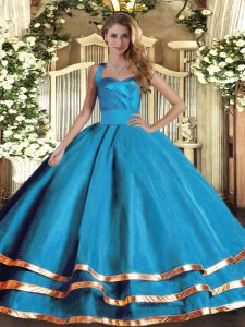 Affordable Baby Blue Lace Up Ball Gown Prom Dress Ruffled Layers Sleeveless Floor Length