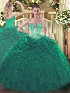  Ball Gowns Quinceanera Dress Turquoise Sweetheart Organza Sleeveless Floor Length Lace Up