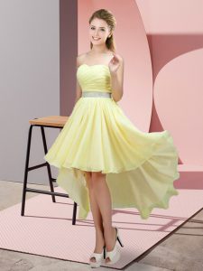Sexy High Low A-line Sleeveless Light Yellow Prom Party Dress Lace Up