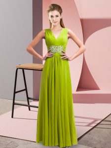 Noble Floor Length Yellow Green Prom Dress Chiffon Sleeveless Beading