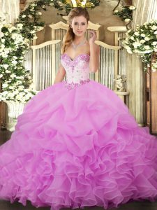Great Sweetheart Sleeveless Lace Up 15 Quinceanera Dress Lilac Organza