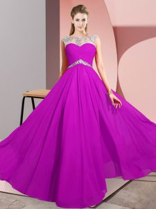  Fuchsia Empire Beading Dress for Prom Clasp Handle Chiffon Sleeveless Floor Length