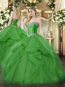 Wonderful Green Sweetheart Lace Up Beading and Ruffles Quince Ball Gowns Sleeveless