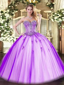  Lavender 15th Birthday Dress Sweet 16 and Quinceanera with Beading and Appliques Sweetheart Sleeveless Lace Up