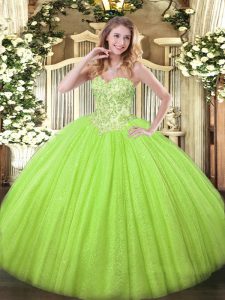  Sweetheart Sleeveless Lace Up Sweet 16 Dress Yellow Green Tulle and Sequined