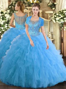  Tulle Sleeveless Floor Length Sweet 16 Dresses and Beading and Ruffled Layers