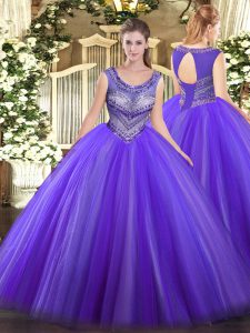  Eggplant Purple Lace Up Quince Ball Gowns Beading Sleeveless Floor Length