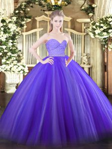  Sleeveless Beading and Lace Zipper Quinceanera Dress