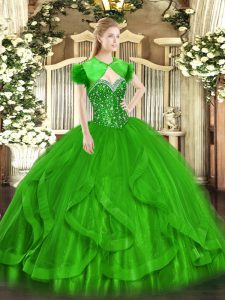  Ball Gowns Sweet 16 Quinceanera Dress Green Sweetheart Tulle Sleeveless Floor Length Lace Up