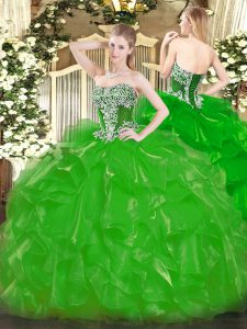 Popular Sleeveless Lace Up Floor Length Beading and Ruffles 15th Birthday Dress