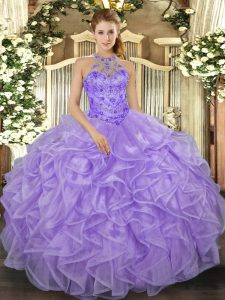 Fabulous Lavender Sleeveless Beading and Ruffles Floor Length 15 Quinceanera Dress