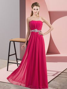 Simple Hot Pink Zipper V-neck Lace Prom Evening Gown Tulle Sleeveless
