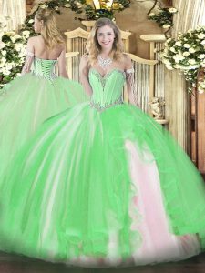  Floor Length Lace Up Quinceanera Gowns for Military Ball and Sweet 16 and Quinceanera with Beading and Ruffles