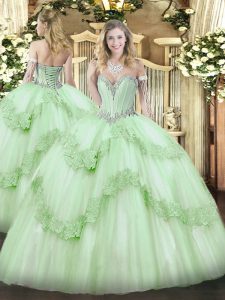  Apple Green Sleeveless Beading and Appliques Floor Length Quinceanera Dresses