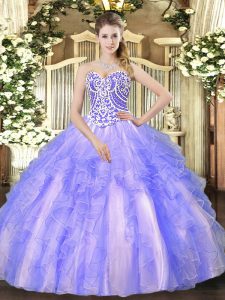 Beauteous Sweetheart Sleeveless Lace Up Quinceanera Gowns Lavender Tulle