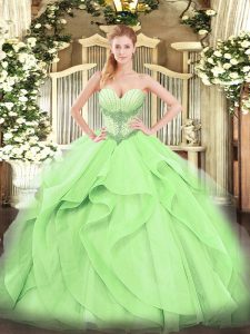 New Arrival Yellow Green Quinceanera Gowns Military Ball and Sweet 16 and Quinceanera with Beading and Ruffles Sweetheart Sleeveless Lace Up