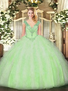 Sophisticated Sleeveless Lace Up Floor Length Beading and Ruffles Sweet 16 Quinceanera Dress
